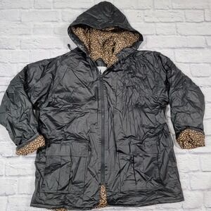 Misty Harbor Original Black Leopard Lined‎ Rain Coat Jacket sz Medium Insulated